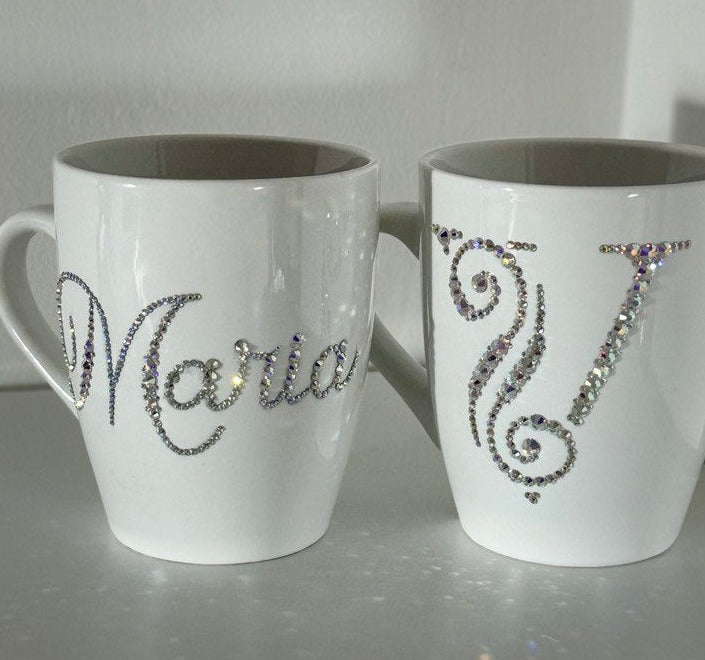 Name mug. Birthday gift for girlfriend, gift for mom, dad, friend. Mug with rhinestones.