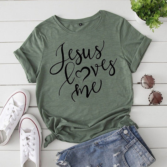God Loves Me Letter Print Women T-Shirt