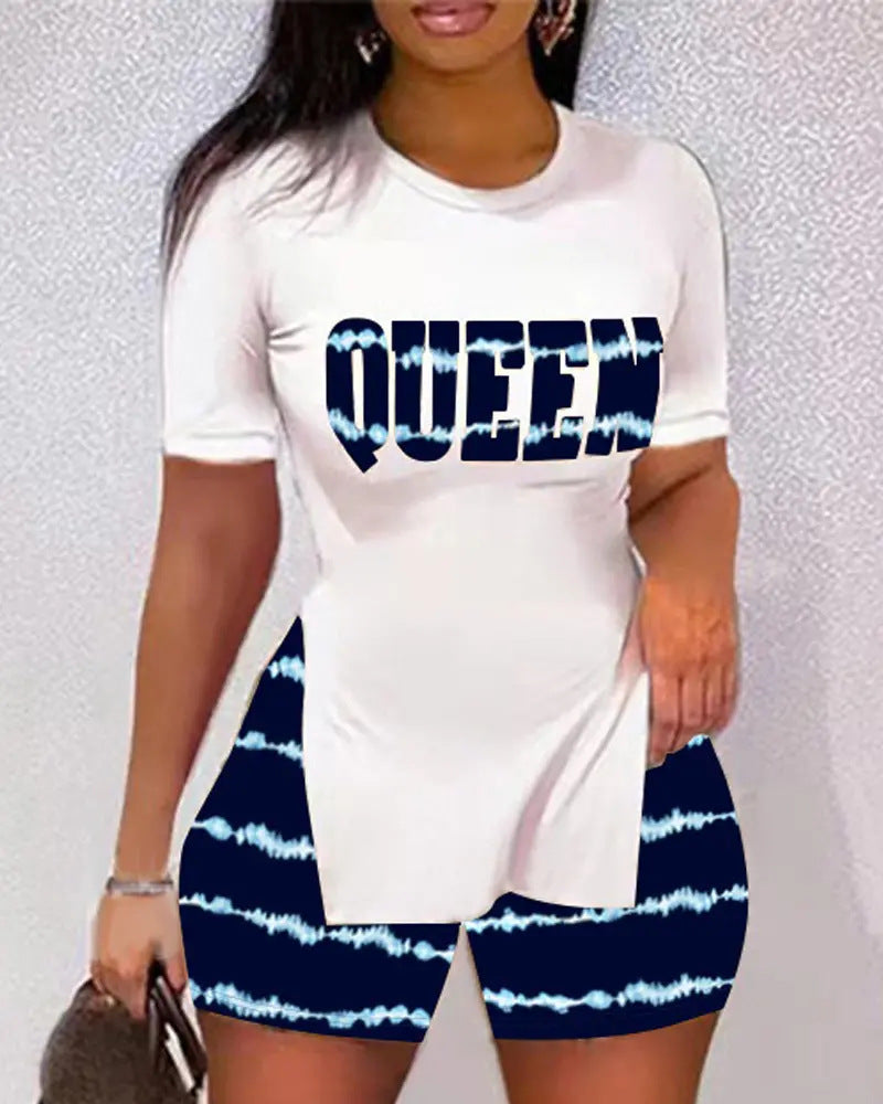 Trendy Split Short Sleeve T-shirt Casual Shorts Two-piece Set