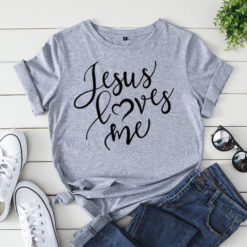 God Loves Me Letter Print Women T-Shirt