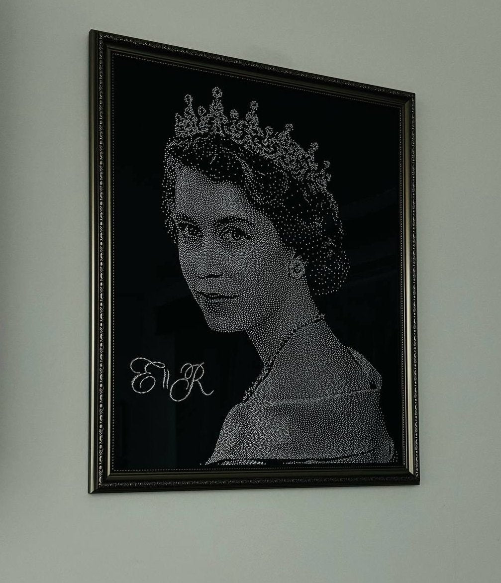 Queen Elizabeth Rhinestone Custom Portraits for Birthdays, Weddings, Unique Gifts