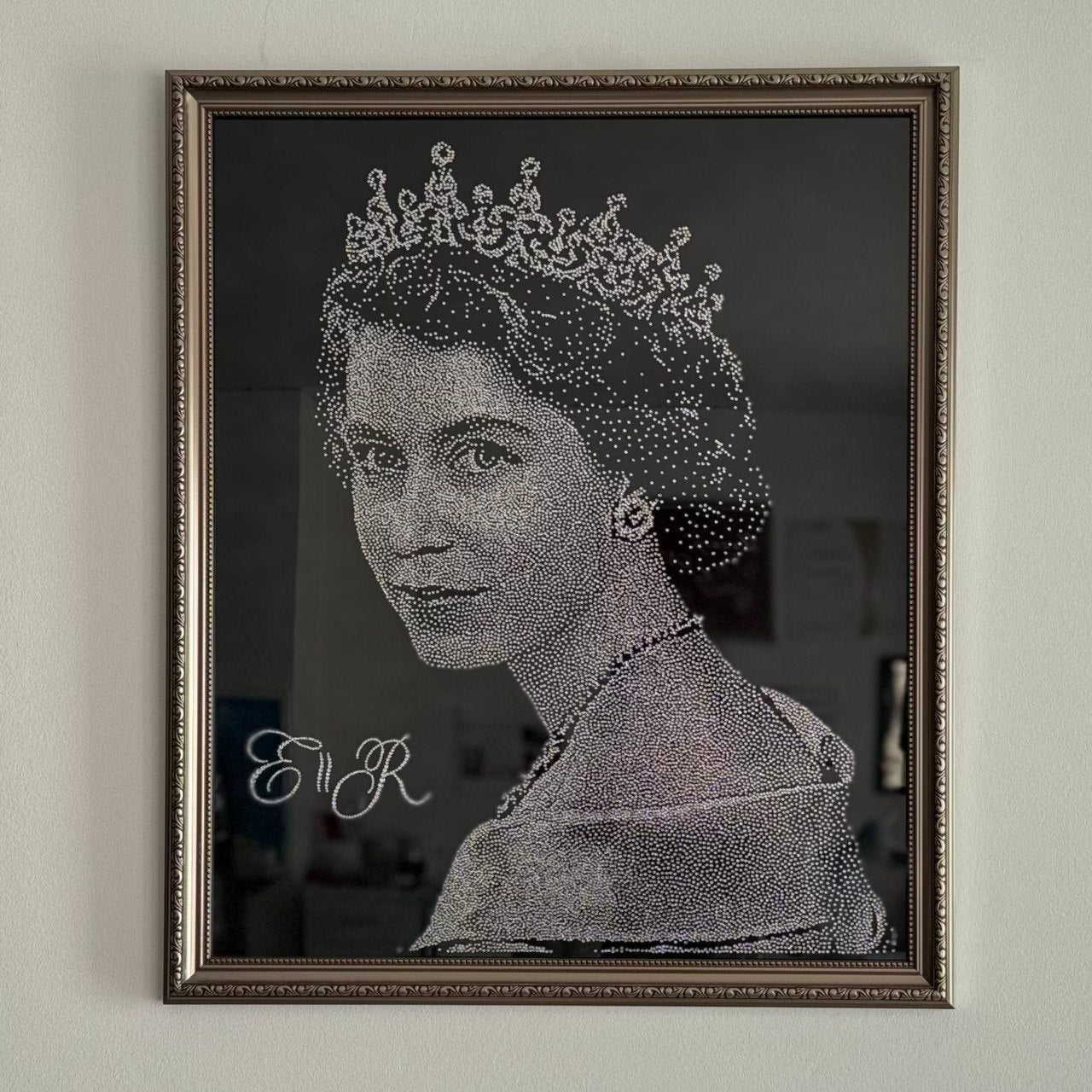 Queen Elizabeth Rhinestone Custom Portraits for Birthdays, Weddings, Unique Gifts