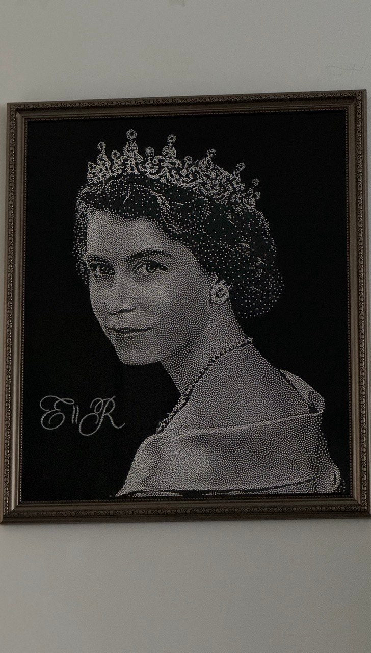 Queen Elizabeth Rhinestone Custom Portraits for Birthdays, Weddings, Unique Gifts