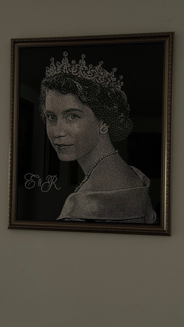 Queen Elizabeth Rhinestone Custom Portraits for Birthdays, Weddings, Unique Gifts